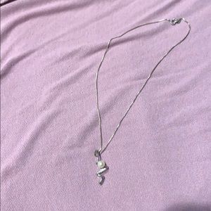 Sterl. Silv. Necklace, w/ diamond and pearl accent